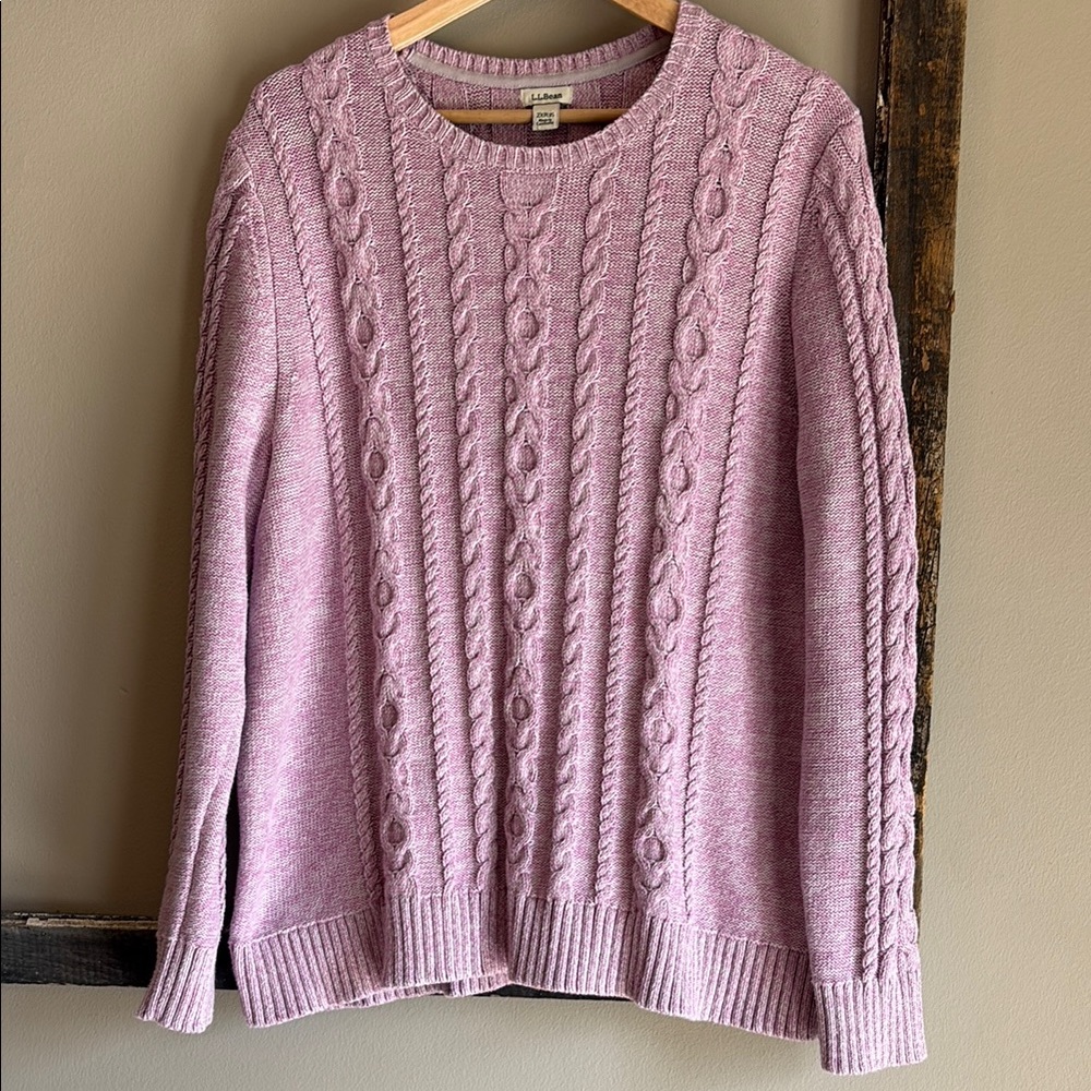 LL Bean Pink Crew Neck Sweater with Cable Knit Design